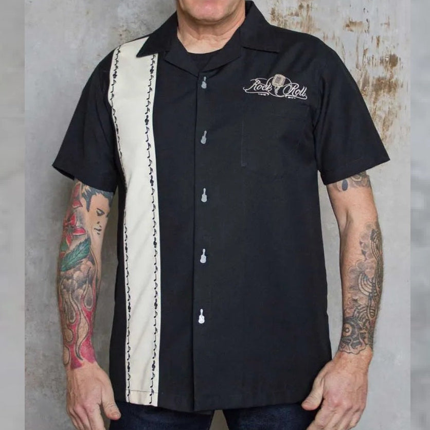 Men's Lounge Shirt Sound of Rock'n'Roll - Rockabilly Shirt with Embroidery White