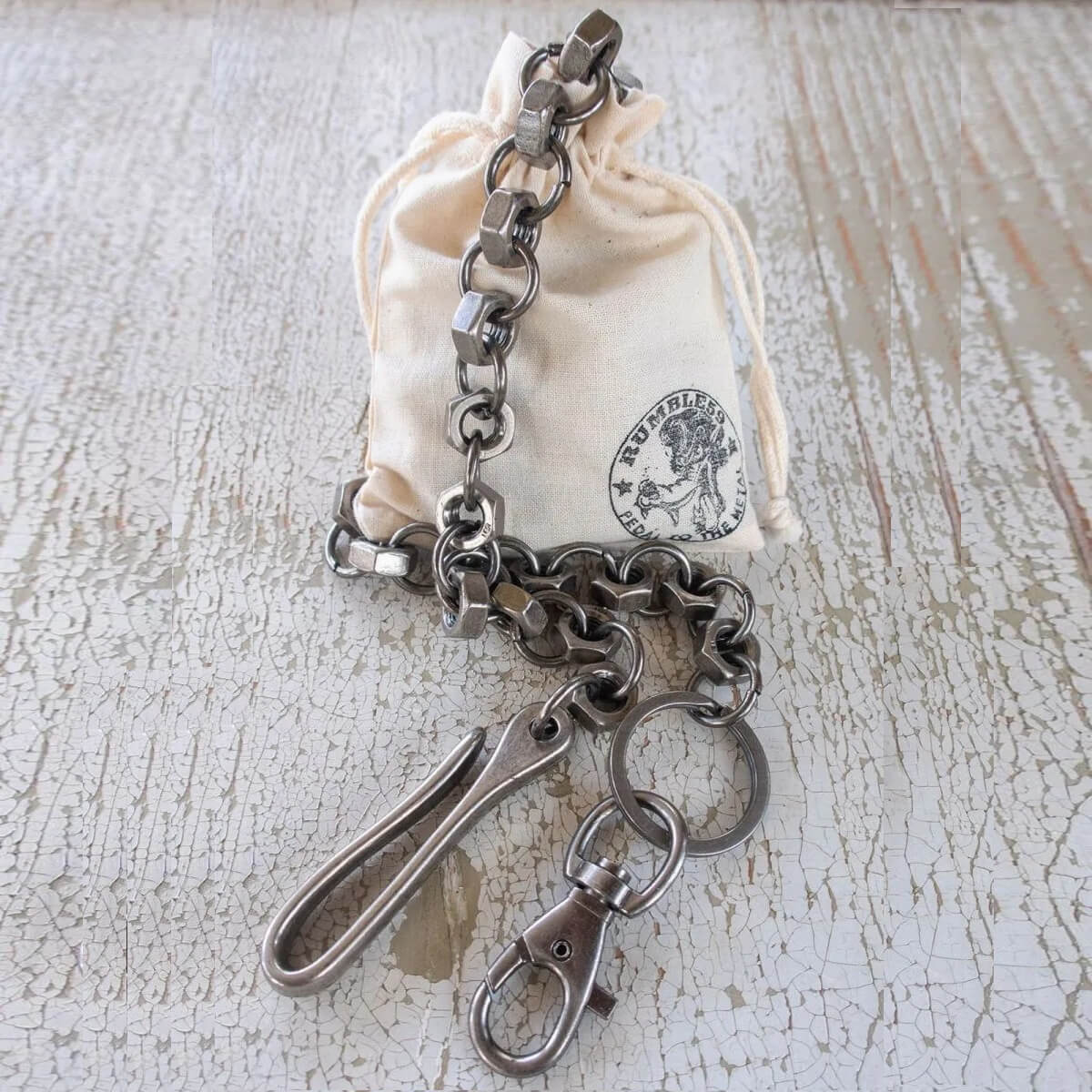 Screw Nut Wallet Chain - Industrial Metal Alloy 66cm Antique