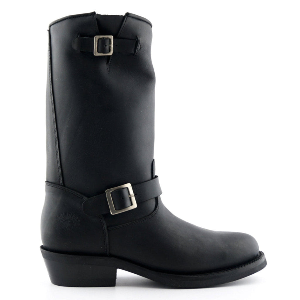 Rebel Black Leather Engineer Boots - Dual Buckle Goodyear Welted Tall Boots for Men & Women
