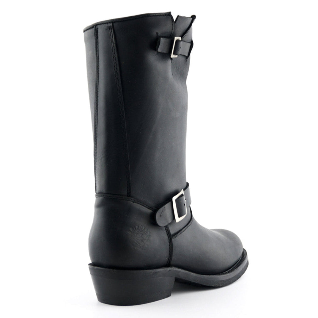 Rebel Black Leather Engineer Boots - Dual Buckle Goodyear Welted Tall Boots for Men & Women