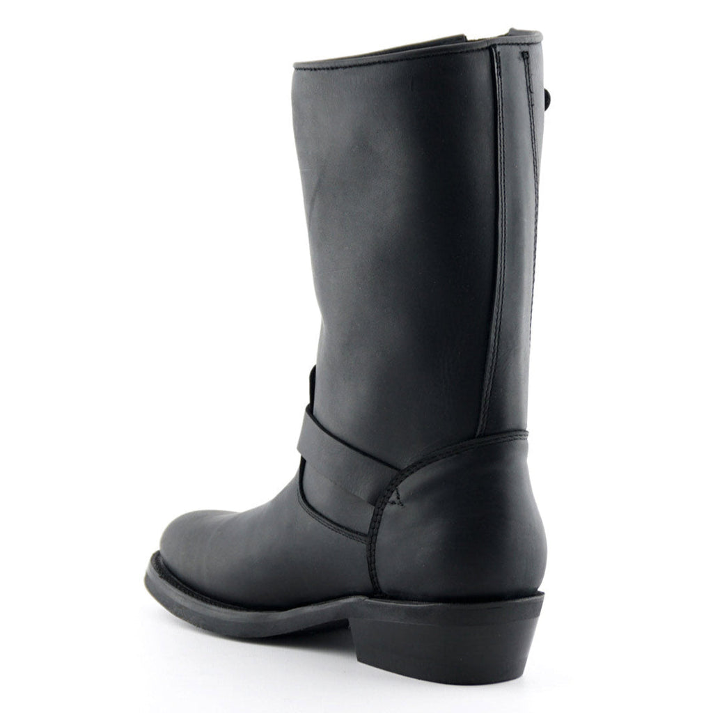 Rebel Black Leather Engineer Boots - Dual Buckle Goodyear Welted Tall Boots for Men & Women