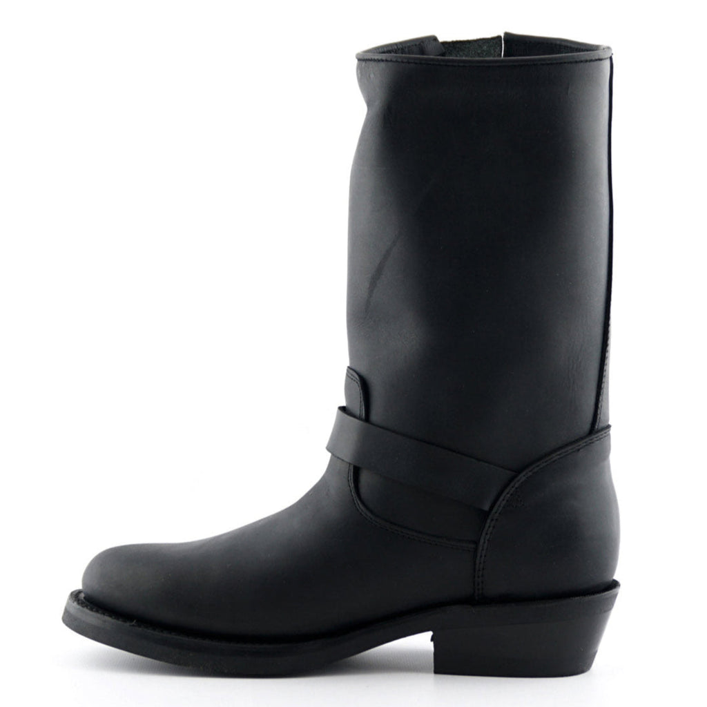 Rebel Black Leather Engineer Boots - Dual Buckle Goodyear Welted Tall Boots for Men & Women