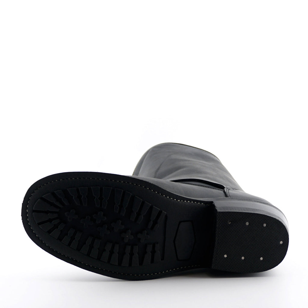 Rebel Black Leather Engineer Boots - Dual Buckle Goodyear Welted Tall Boots for Men & Women