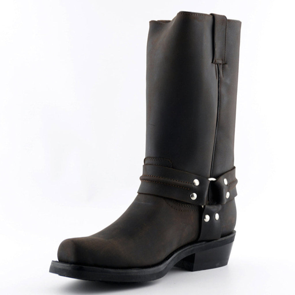 Renegade Hi Tall Brown Leather Western Cowboy Boots - Harness Strap Boots for Men & Women