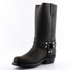 Renegade Hi Tall Brown Leather Western Cowboy Boots - Harness Strap Boots for Men & Women