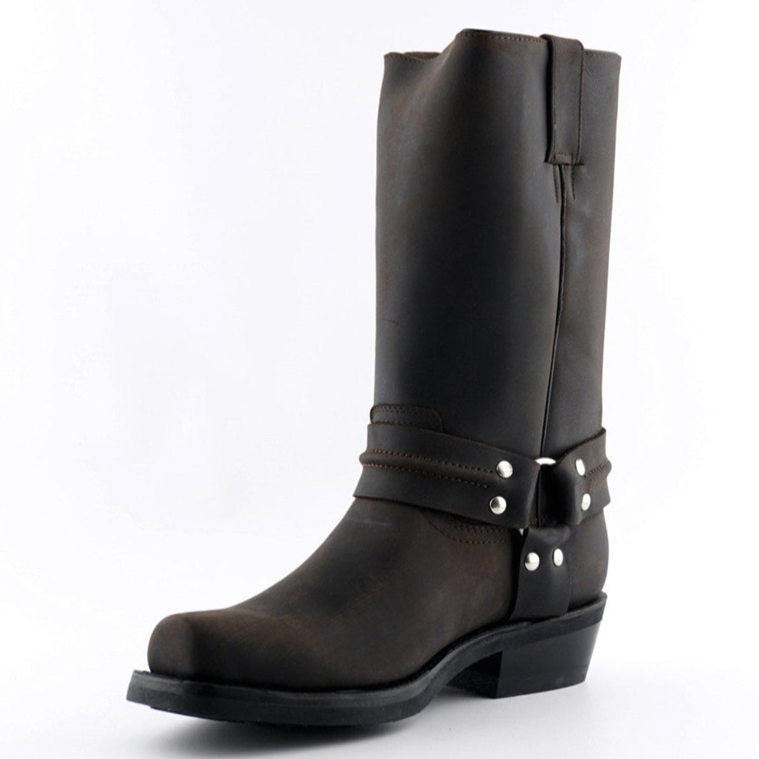 Renegade Hi Tall Brown Leather Western Cowboy Boots - Harness Strap Boots for Men & Women