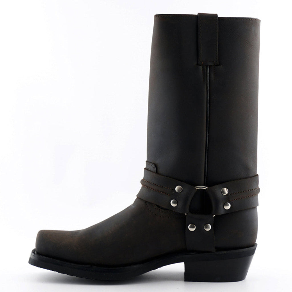 Renegade Hi Tall Brown Leather Western Cowboy Boots - Harness Strap Boots for Men & Women