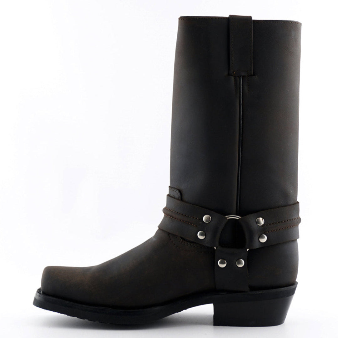 Renegade Hi Tall Brown Leather Western Cowboy Boots - Harness Strap Boots for Men & Women