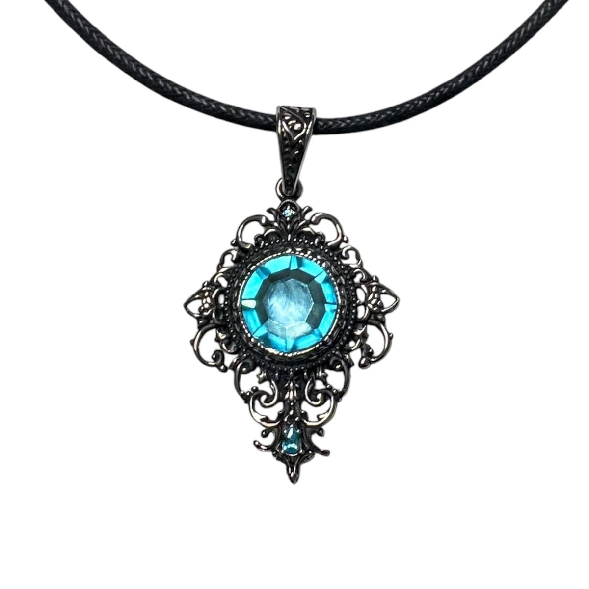 Rhea Gothic Filigree Pendant – Stainless Steel with Faceted Stone