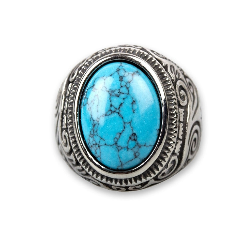 Ring Large Turquoise Stainless Steel with Stone