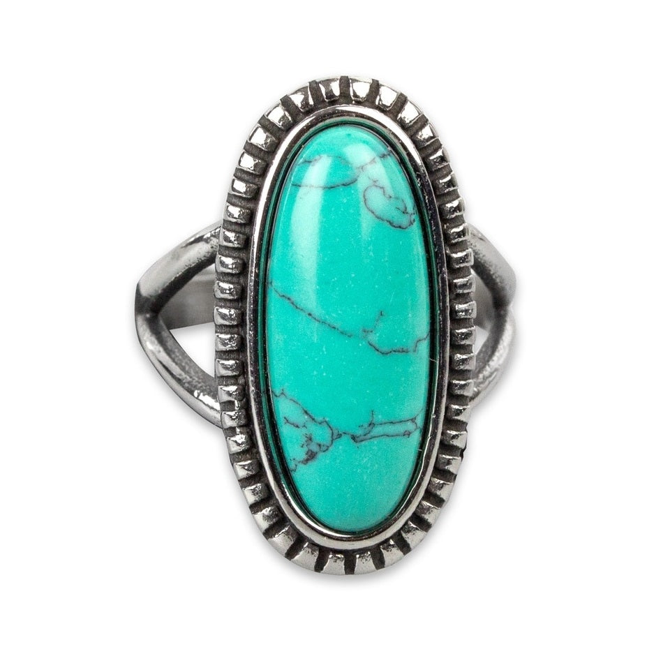 Ring Long Turquoise Stainless Steel with Stone