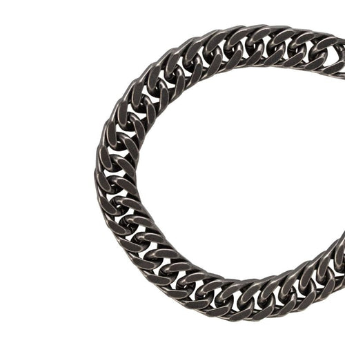 Stainless steel bracelet, oxidized finish, curb chain with lobster clasp. Width: 10 mm, Length: 20 cm.