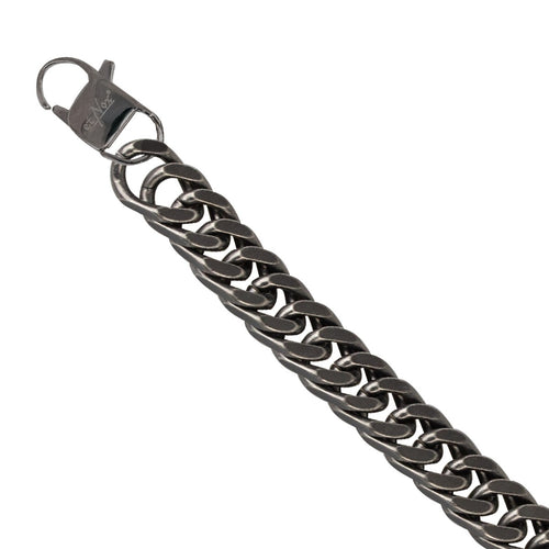 Stainless steel bracelet, oxidized finish, curb chain with lobster clasp. Width: 10 mm, Length: 20 cm.