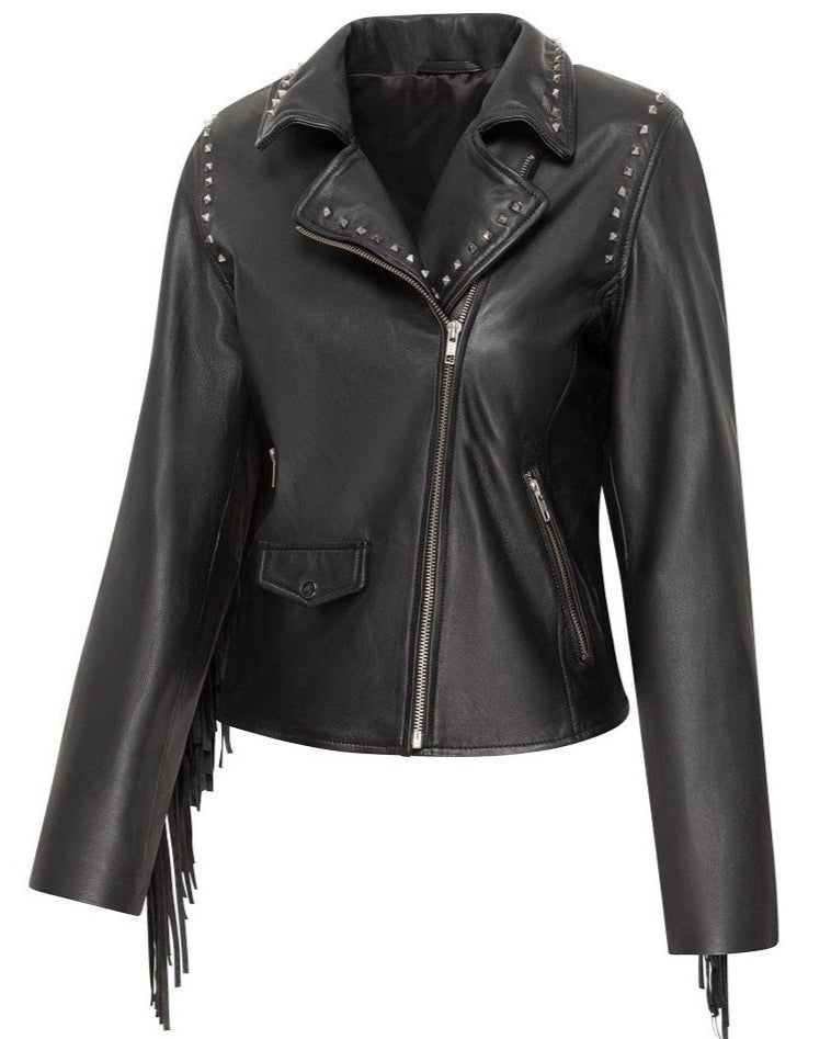 SHORT LEATHER FRINGES JACKET AMBER