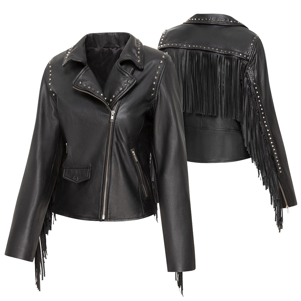SHORT LEATHER FRINGES JACKET AMBER