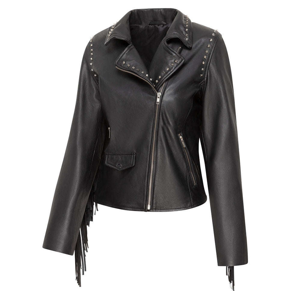 SHORT LEATHER FRINGES JACKET AMBER