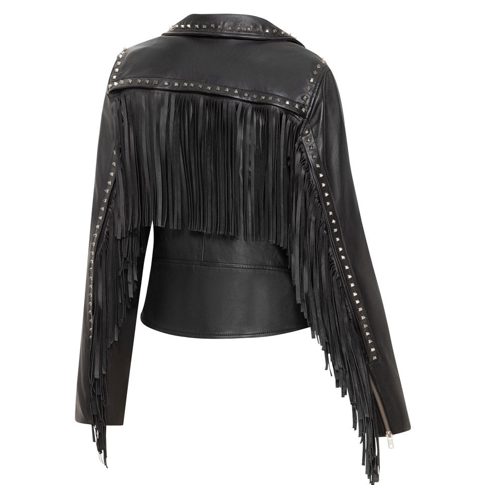 SHORT LEATHER FRINGES JACKET AMBER
