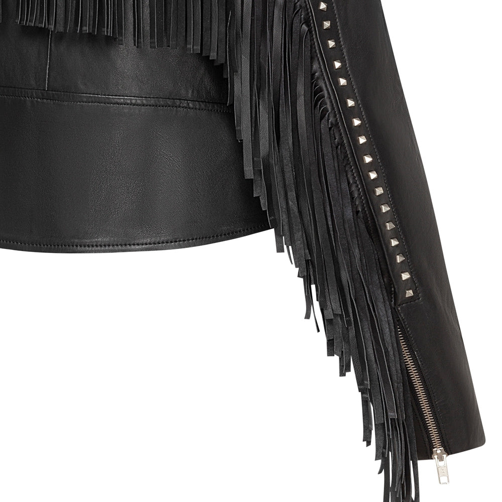 SHORT LEATHER FRINGES JACKET AMBER