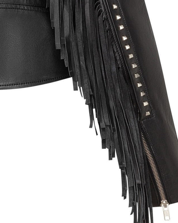 SHORT LEATHER FRINGES JACKET AMBER