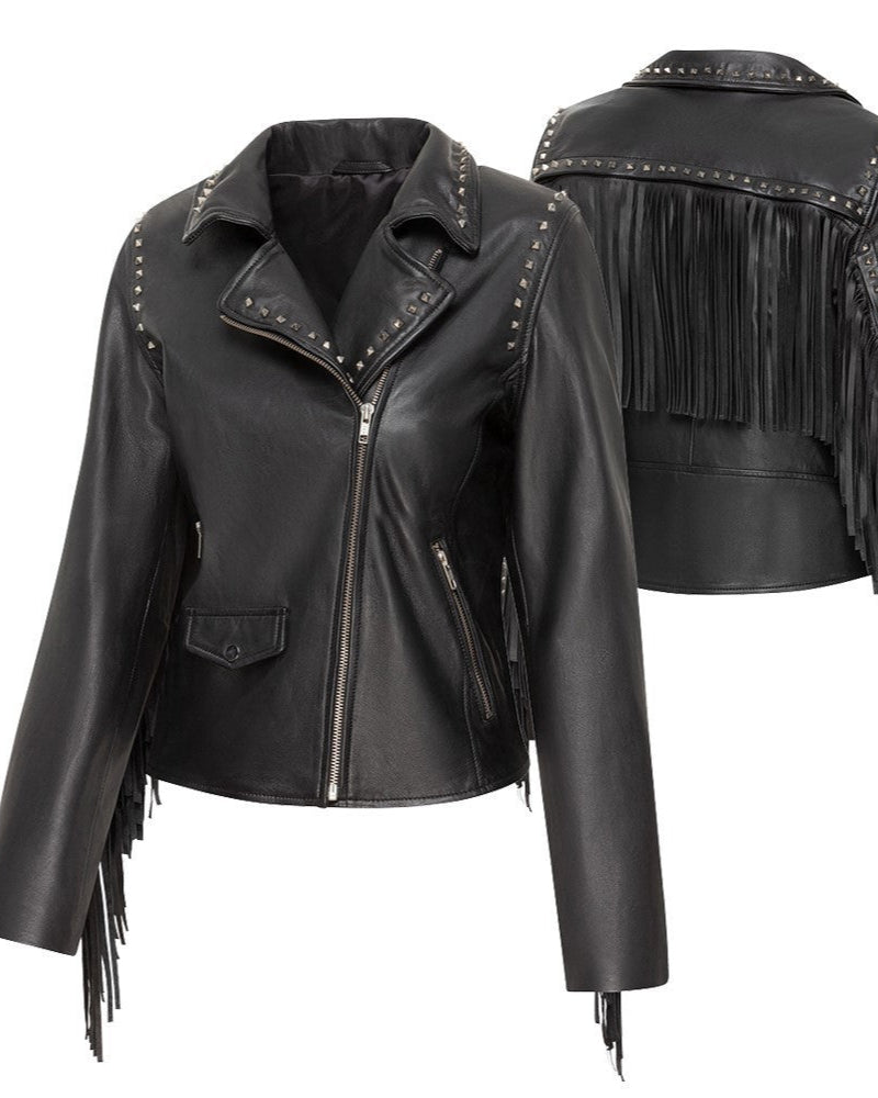 SHORT LEATHER FRINGES JACKET AMBER