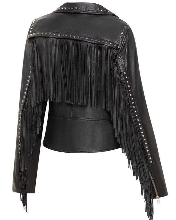 SHORT LEATHER FRINGES JACKET AMBER