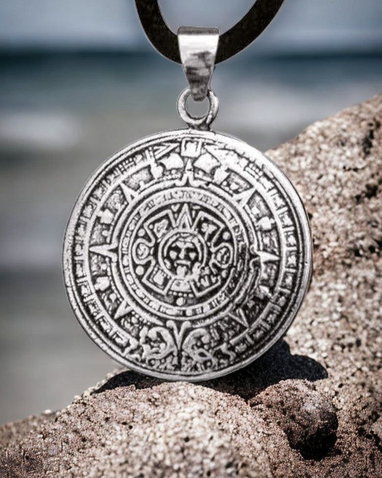 SILVER PENDANT AZTEC CALENDAR