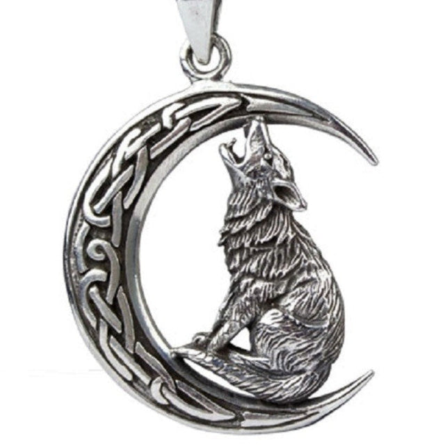 SILVER PENDANT WOLF IN MOON