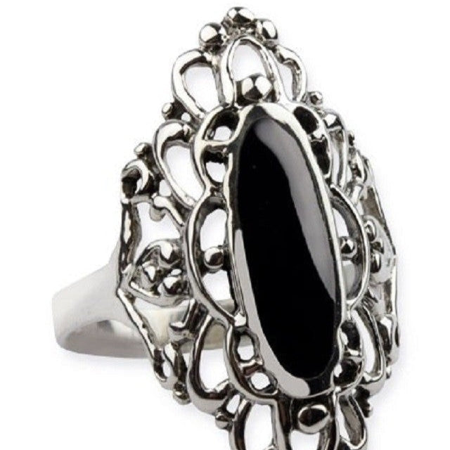 SILVER RING BIG BLACK ORNAMENT