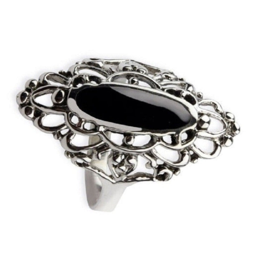 SILVER RING BIG BLACK ORNAMENT