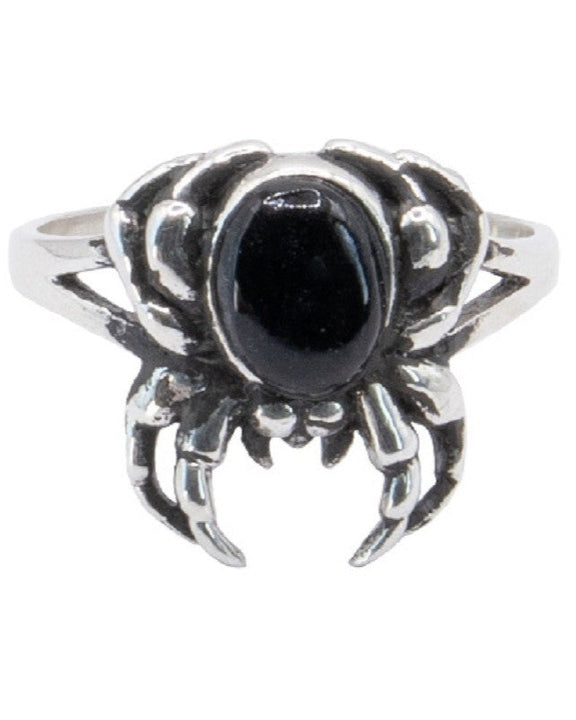 SILVER RING BLACK SPIDER WITH ONYX