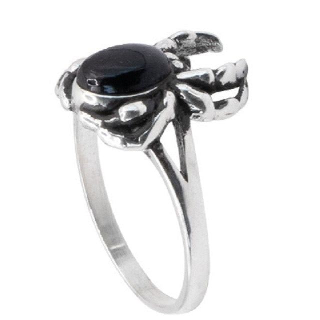 SILVER RING BLACK SPIDER WITH ONYX