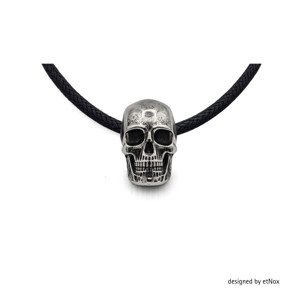 Stainless Steel Skull Pendant with Black Cotton Cord