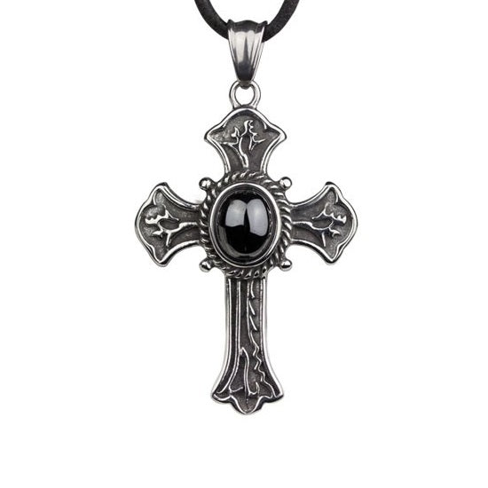 CROSS PENDANT WITH BLACK STONE