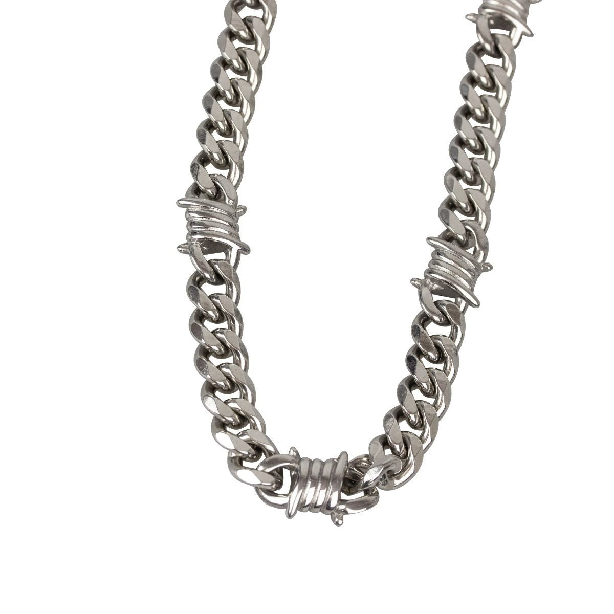 Barbed Wire Tank Chain Necklace – Stainless Steel