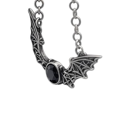 Bat necklace with purple stone