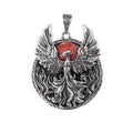 Phoenix Pendant Necklace - Stainless Steel Gothic Jewelry with Glass Stone