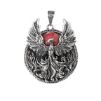 Phoenix Pendant Necklace - Stainless Steel Gothic Jewelry with Glass Stone