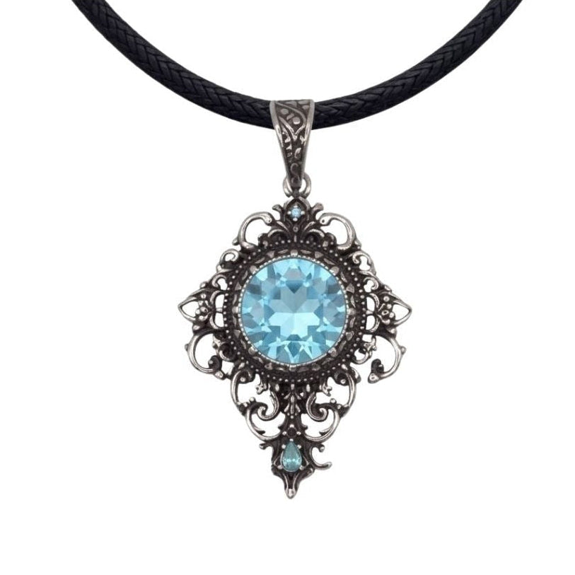 Rhea Gothic Filigree Pendant – Stainless Steel with Faceted Stone