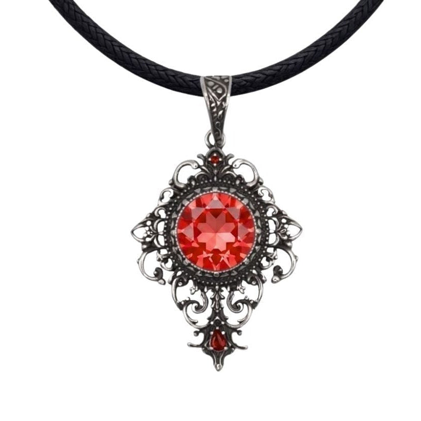 Rhea Gothic Filigree Pendant – Stainless Steel with Faceted Stone