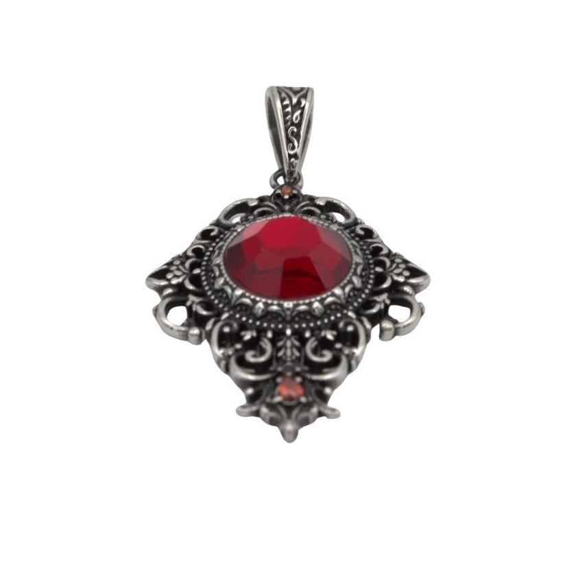Rhea Gothic Filigree Pendant – Stainless Steel with Faceted Stone