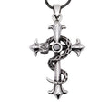 Snake Cross Pendant – Stainless Steel & Black Zirconia