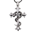 Snake Cross Pendant – Stainless Steel & Black Zirconia