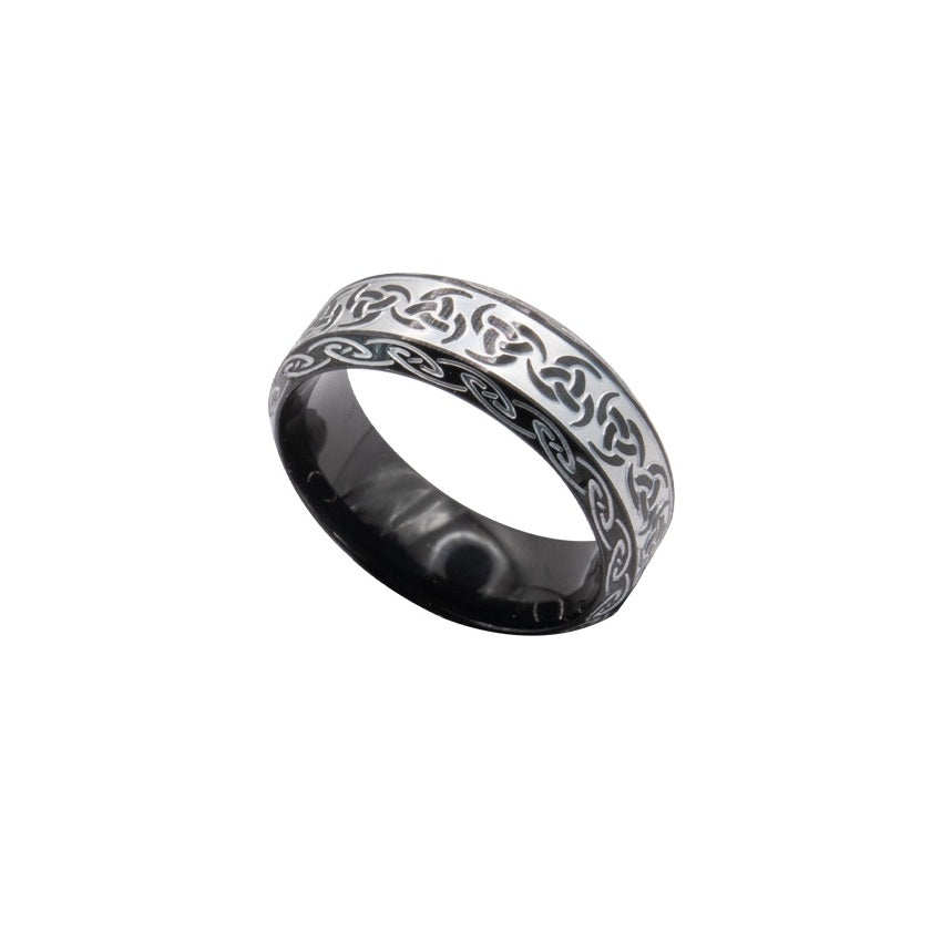 Stainless steel ring with antique look and celtic design and meant for friendship or partner ring, Ring width 8 mm, Material: stainless steel.