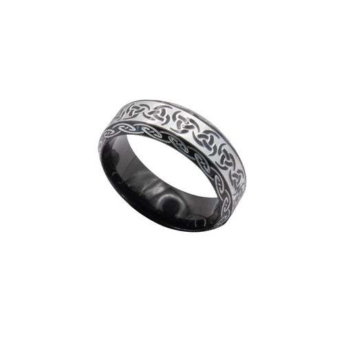Stainless steel ring with antique look and celtic design and meant for friendship or partner ring, Ring width 8 mm, Material: stainless steel.