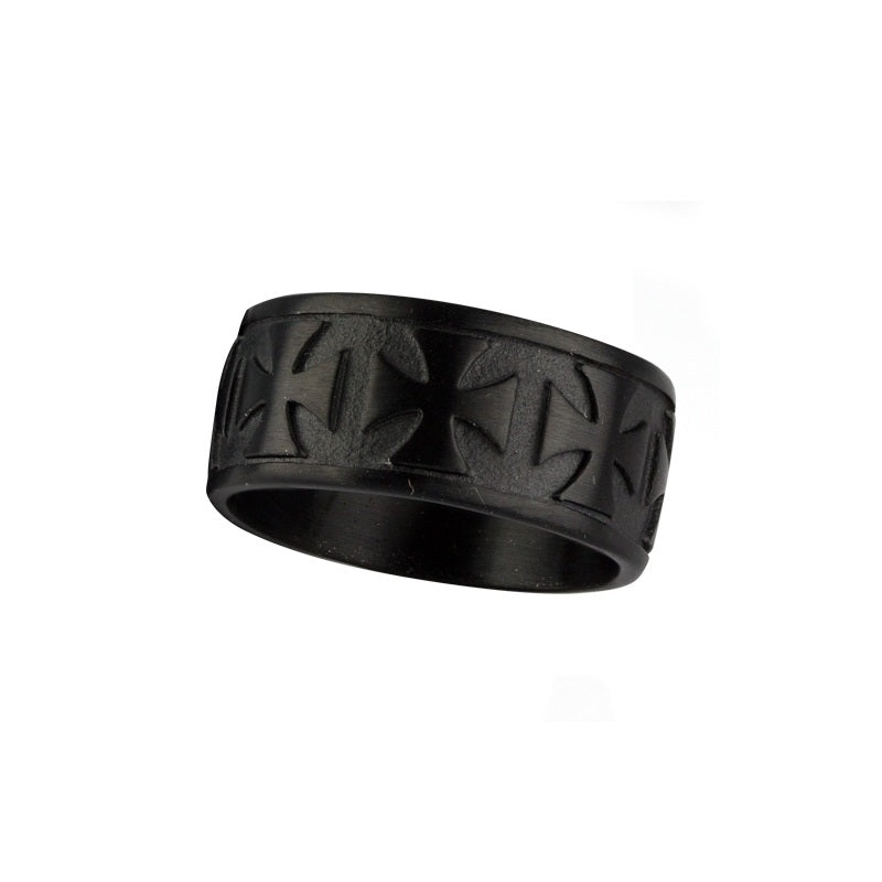 Stainless steel ring with surrounding design "Iron Cross", Width: approx. 1.0 cm, Material: coated stainless steel.
