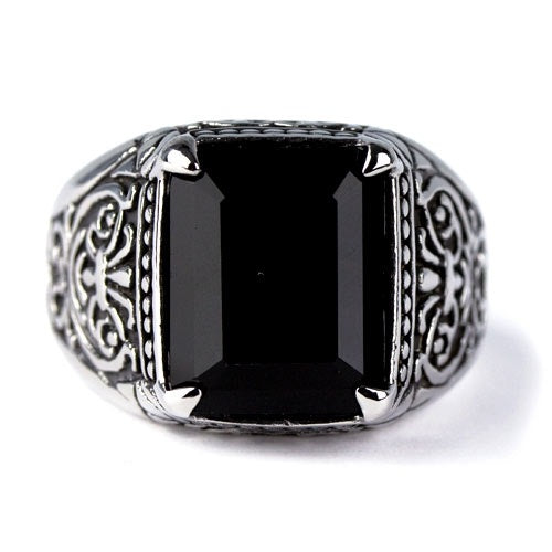 Black Ornament Steel Ring