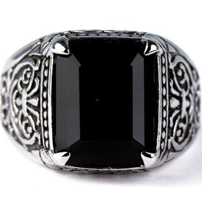 Black Ornament Steel Ring