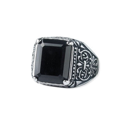 Eye catching design stainless steel ring Size: approx. 1.6 x 1.4 cm, Material: polished stainless steel with onyx.