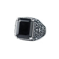 Eye catching design stainless steel ring Size: approx. 1.6 x 1.4 cm, Material: polished stainless steel with onyx.