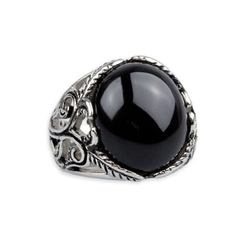 BIG BLACK ORNAMENT STEEL RING